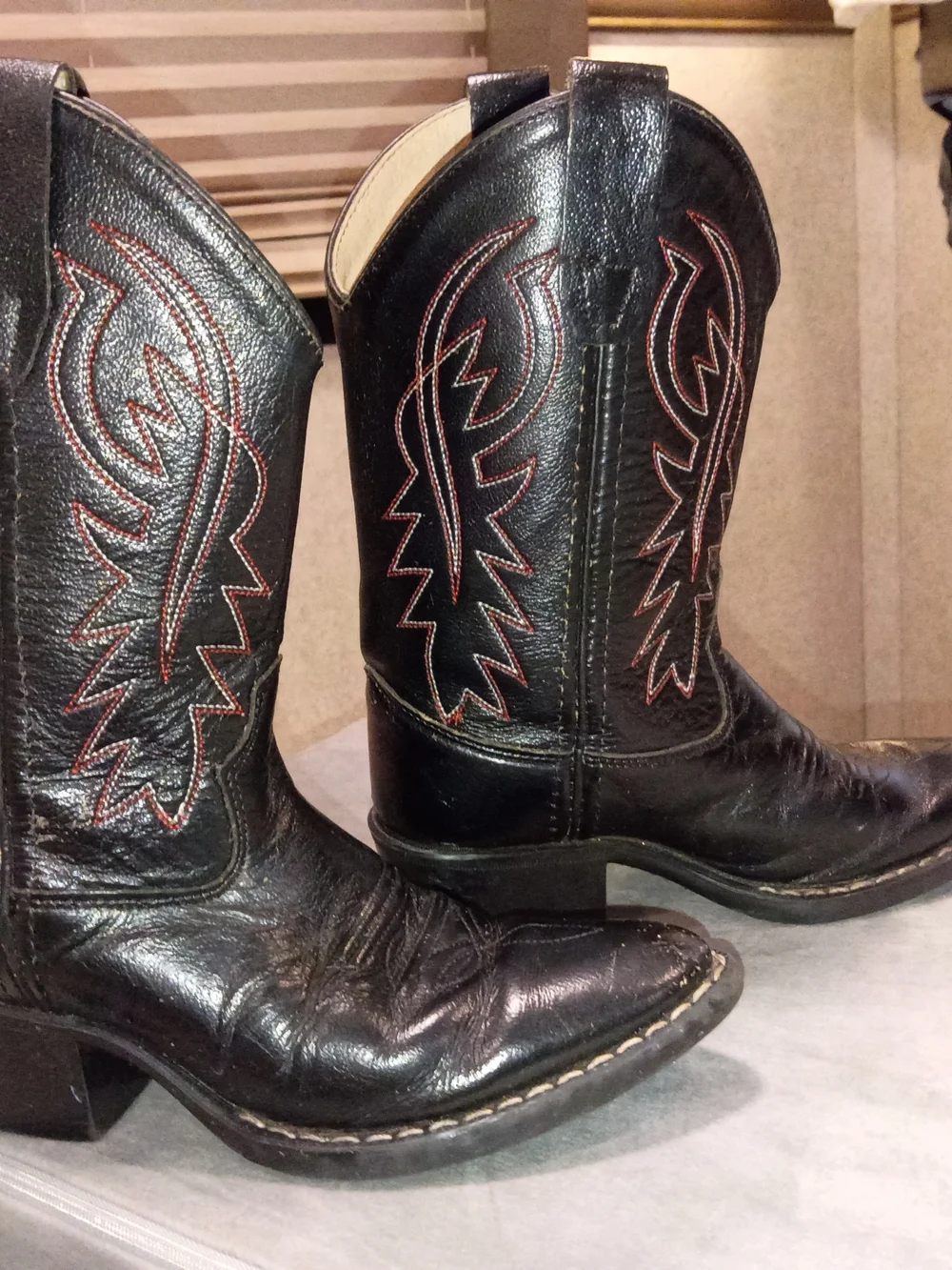 Youth Black Leather Western Cowboy Boots